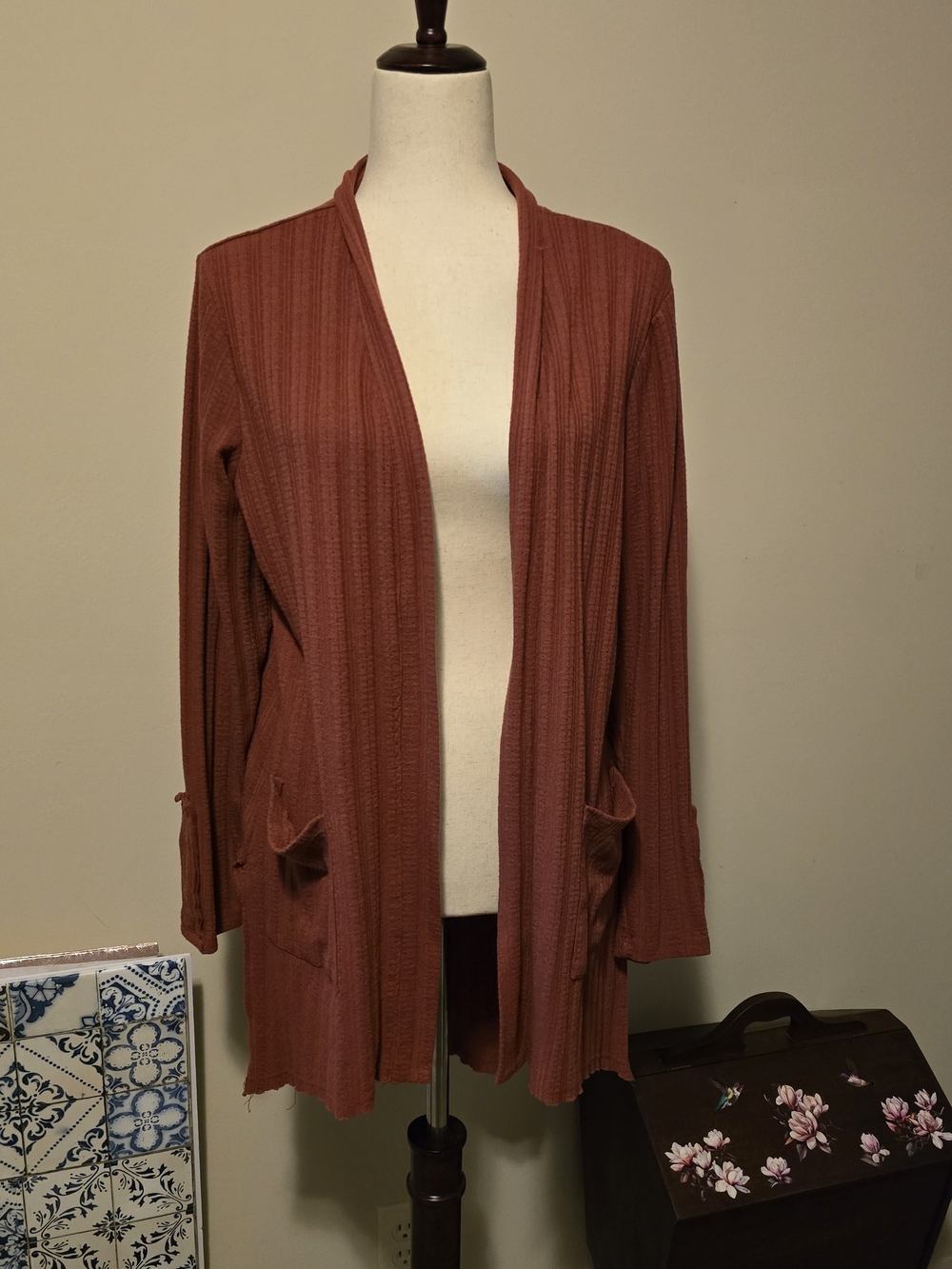Maurices Rust Open-Front Ribbed Cardigan Sz XL